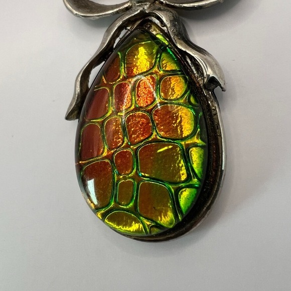 Vintage Artisan Dichroic Glass Pendant Snakeskin Pattern Iridescent Bow Artisian - Picture 5 of 12